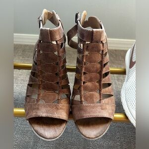 Brown faux leather heels